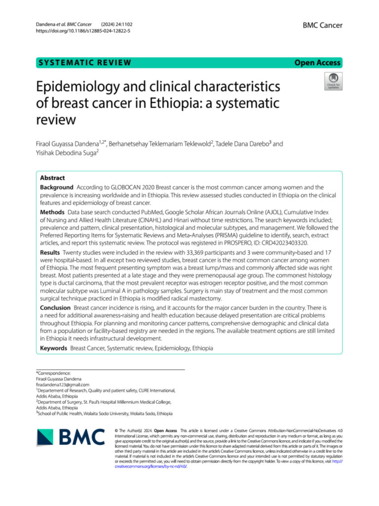 Epidemiology and clinical characteristics of breast cancer in Ethiopia: a systematic review